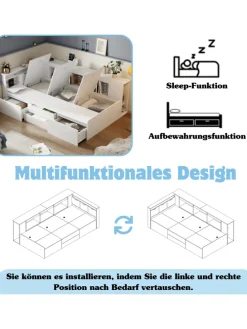 Kinderbett in Weiß 90x200 cm mit Schubladen Regal und Bettkasten ohne Matratze