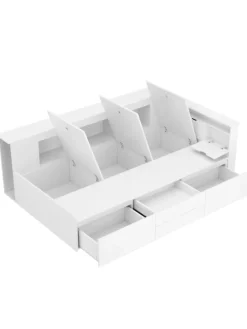 Kinderbett in Weiß 90x200 cm mit Schubladen Regal und Bettkasten ohne Matratze