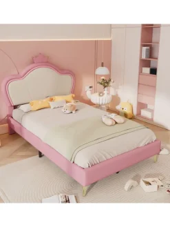 Kinderbett Kopfteil mit Krone in Rosa und Weiß, 90x200cm