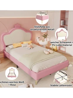 Kinderbett Kopfteil mit Krone in Rosa und Weiß, 90x200cm