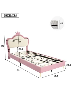 Kinderbett Kopfteil mit Krone in Rosa und Weiß, 90x200cm