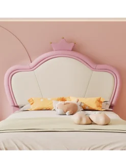 Kinderbett Kopfteil mit Krone in Rosa und Weiß, 90x200cm