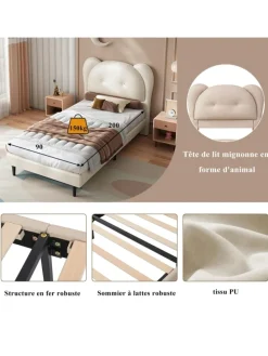 Kinderbett mit Kopfteil in Tierform in Beige, 90x200cm