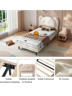 Kinderbett mit Kopfteil in Tierform in Beige, 90x200cm