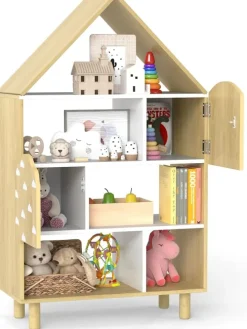 Kinderregal in Hausform in Hellbraun