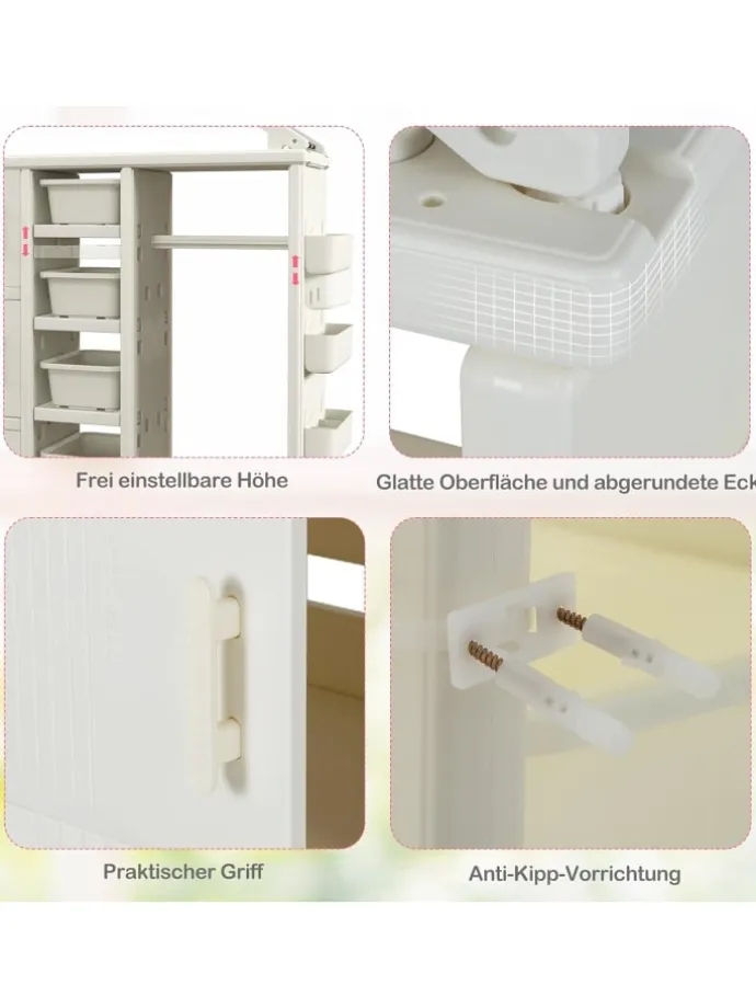 Kinderregal in Hausform mit Kleiderstange in Weiß