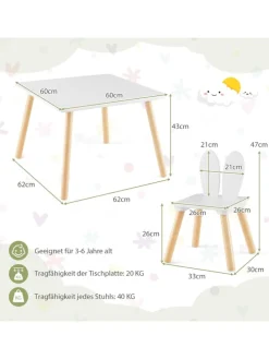 Kindertisch mit 2 Stühlen in Weiß