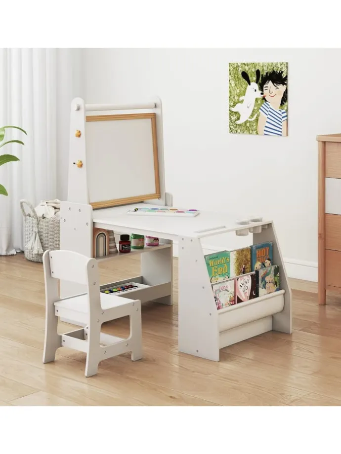 Kindertisch mit Stuhl & Staffelei in Grau