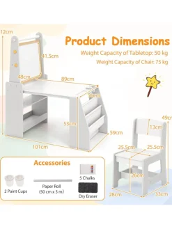 Kindertisch mit Stuhl & Staffelei in Grau