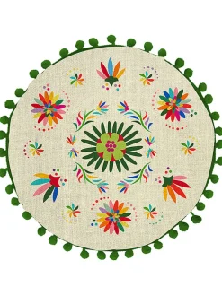 Kissen "Ave Otomi" in Grün/ Creme - Ø 45 cm