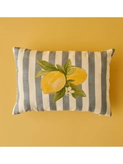 Kissenhülle ''Lemoncello'' in Creme/ Blau/ Gelb - (L)35 x (B)50 cm