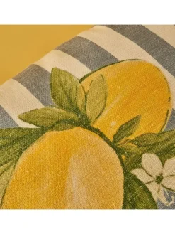 Kissenhülle ''Lemoncello'' in Creme/ Blau/ Gelb - (L)35 x (B)50 cm