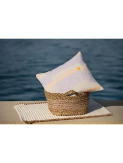 Kissenhülle "Lino - Blockstreifen" in Beige/ Lila