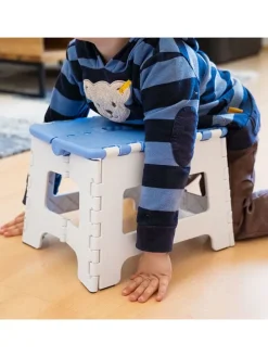 Klapphocker in Weiß/ Blau - (B)21 x (H)30 x (T)21 cm