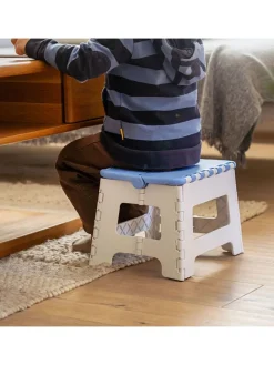 Klapphocker in Weiß/ Blau - (B)21 x (H)30 x (T)21 cm