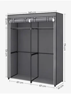 Kleiderschrank in Grau - (B)140 x (H)174 x (T)43 cm