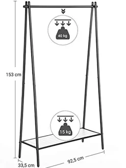 Kleiderständer in Schwarz - (B)92,5 x (H)153 x (T)33,5 cm