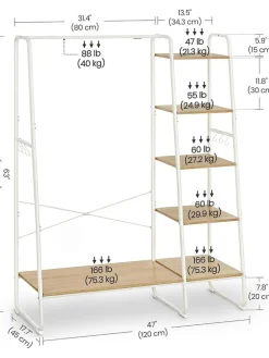 Kleiderständer in Weiß/ Beige - (B)120 x (H)160 x (T)45 cm
