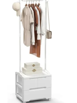 Kleiderständer mit 3 Schubladen in Weiß