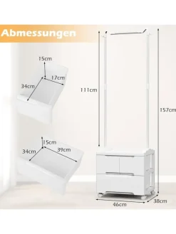 Kleiderständer mit 3 Schubladen in Weiß