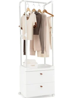 Kleiderständer mit 2 Schubladen 52 x 40 x 161 cm in Weiß