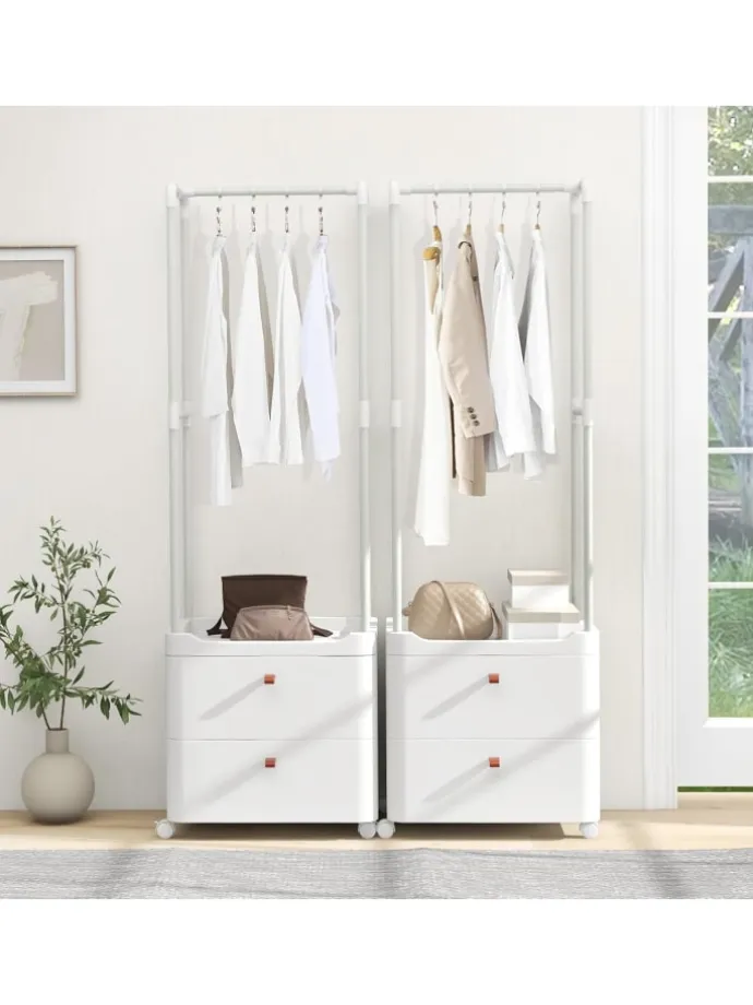 Kleiderständer mit 2 Schubladen 52 x 40 x 161 cm in Weiß