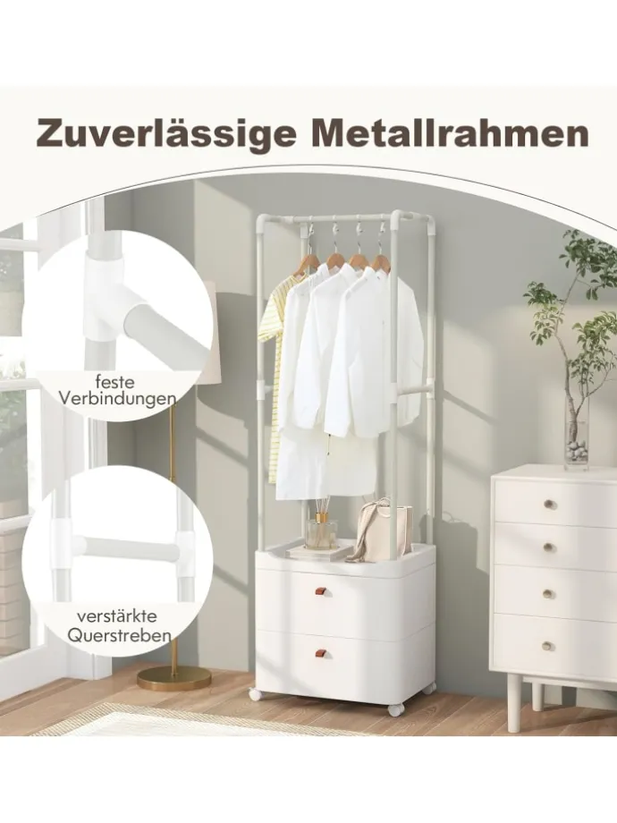 Kleiderständer mit 2 Schubladen 52 x 40 x 161 cm in Weiß