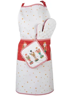 Kochschürze in Weiß/ Rot - (L)85 x (B)70 cm