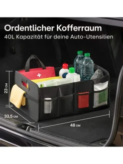 Kofferraum Organizer Faltbar – 3 Fächer mit 5 Taschen – Rutschfest