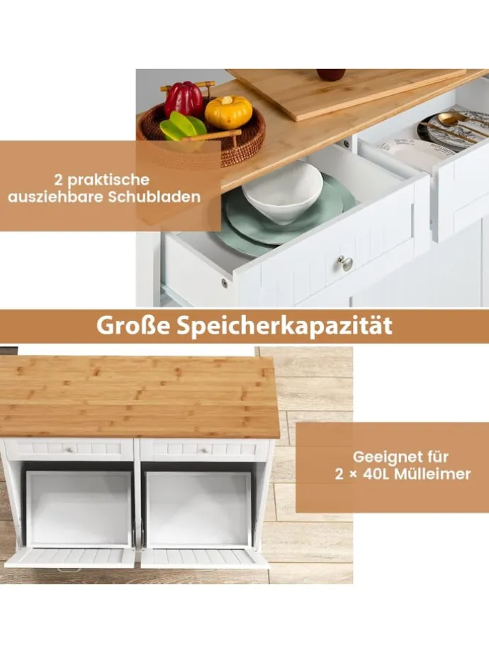 Kommode für 2x40L Mülleimer in Weiß