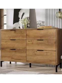 Kommode in Dunkleiche mit 6 Schubladen, 120x40x76 cm