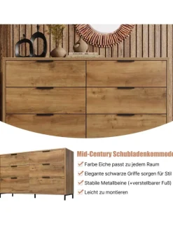 Kommode in Dunkleiche mit 6 Schubladen, 120x40x76 cm