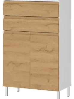 Kommode mit Schubladen, 60x34x97 cm, Badezimmerschrank, Weiß/Braun