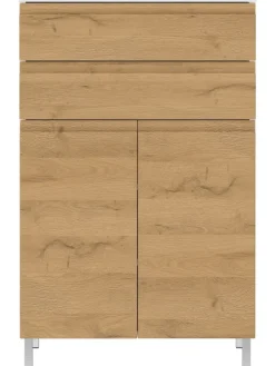 Kommode mit Schubladen, 60x34x97 cm, Badezimmerschrank, Weiß/Braun