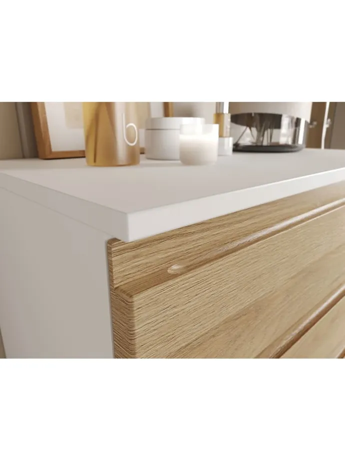 Kommode mit Schubladen, 60x34x97 cm, Badezimmerschrank, Weiß/Braun