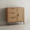 Kommode 80x82x36 cm Flurkommode Eiche-Dekor & Rattan, Sideboard mit