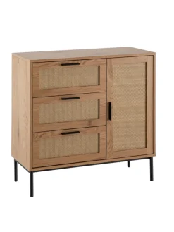 Kommode 80x82x36 cm Flurkommode Eiche-Dekor & Rattan, Sideboard mit