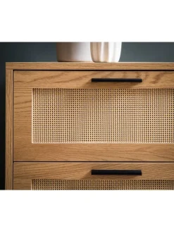 Kommode 80x82x36 cm Flurkommode Eiche-Dekor & Rattan, Sideboard mit