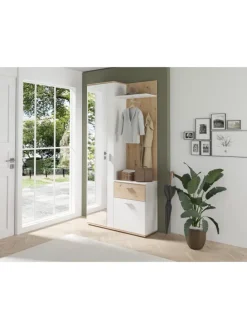 Kompaktgarderobe JAKOB in Eiche-Optik - B 97, H 197, T 30 cm