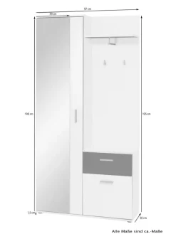 Kompaktgarderobe JAKOB in Eiche-Optik - B 97, H 197, T 30 cm