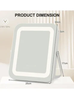 Kosmetikspiegel drehbar 25x30cm 3 Lichtfarben in Silber