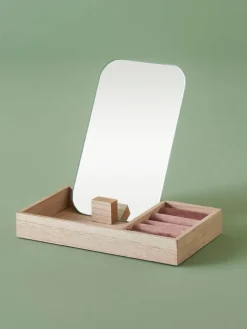 Kosmetikspiegel in Hellbraun/ Rosa - (B)12 x (H)17 cm