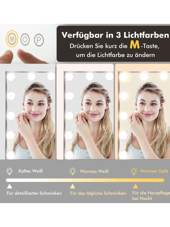 Kosmetikspiegel mit 15 LEDs in Silber