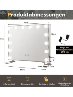 Kosmetikspiegel mit 15 LEDs in Silber