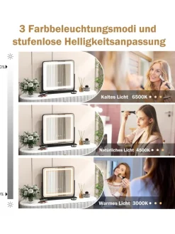 Kosmetikspiegel mit 3 Lichtfarben in Schwarz