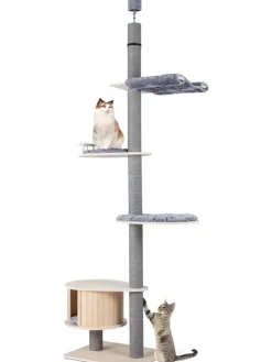 Kratzbaum deckenhoch mit Höhle 236-271 cm in Grau