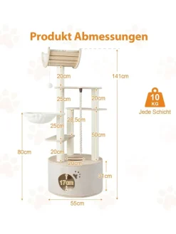 Kratzbaum Holz 141 cm in Beige