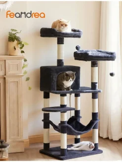 Kratzbaum in Dunkelgrau/ Creme - (B)55 x (H)143 x (T)45 cm