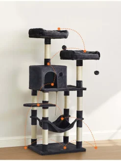 Kratzbaum in Dunkelgrau/ Creme - (B)55 x (H)143 x (T)45 cm