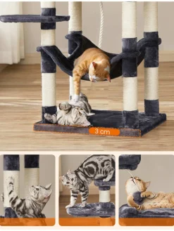 Kratzbaum in Dunkelgrau/ Creme - (B)55 x (H)143 x (T)45 cm